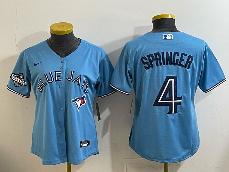Women 2025 Toronto Blue Jays #4 Springer  Light blue Game Nike MLB Jersey style 002
